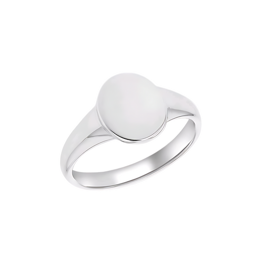 Sterling Silver Rhodium Plated Oval Signet Ring - 9mm x 10.7mm