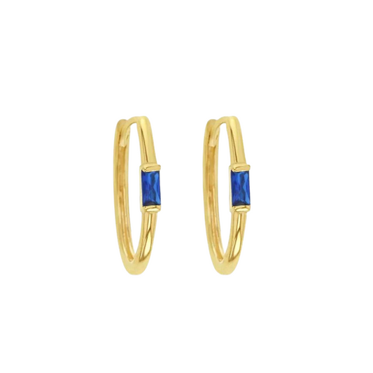 9 Carat Yellow Gold Created Sapphire Paperclip Huggie Earrings