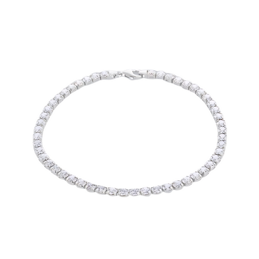 方晶锆石网球手链，镶嵌于纯银中