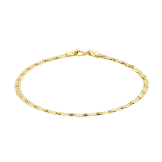 9 Carat Yellow Gold 3-Plaid Fine Herringbone Bracelet - 18cm
