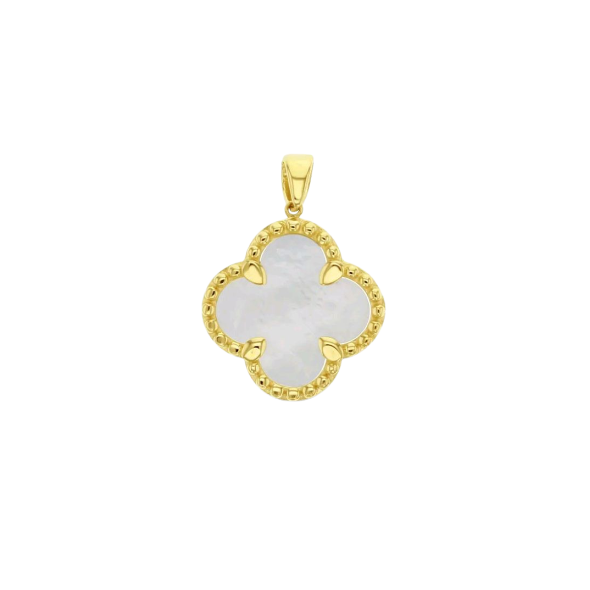 9 Carat Yellow Gold Mother of Pearl 4 Leaf Clover Pendant (16.2mm Wide, 22.4mm Drop)