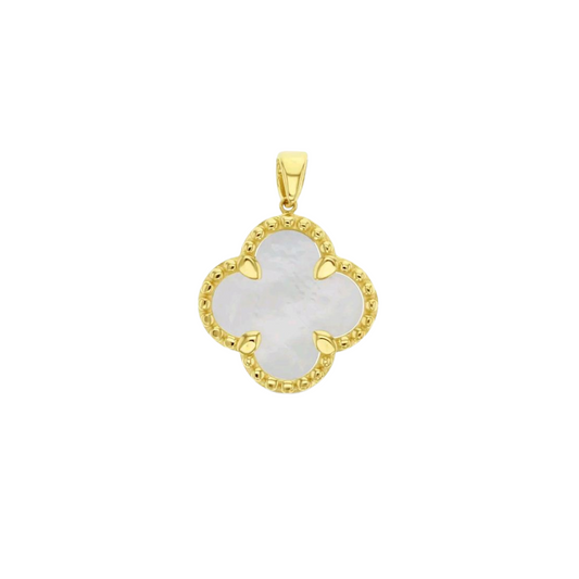 9 Carat Yellow Gold Mother of Pearl 4 Leaf Clover Pendant (16.2mm Wide, 22.4mm Drop)