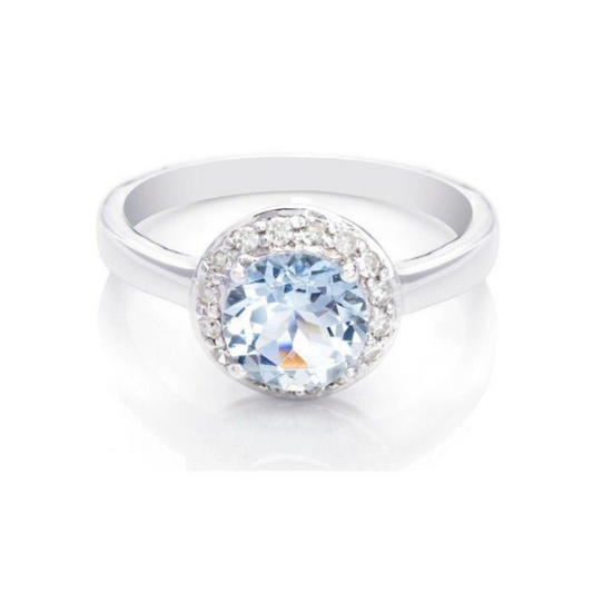 Custom Made 9ct White Gold Aquamarine and Diamond Ring (7mm) - Serene Elegance and Timeless Beauty