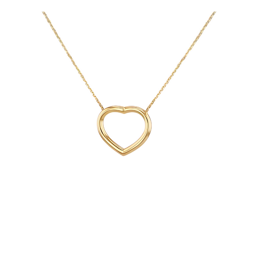 9ct Yellow Gold Adjustable Heart Pendant 16.5mm x 13.5mm Necklace 41cm - 46cm