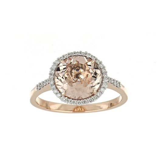 9 Carat Rose Gold Engagement Ring with 8 mm Natural Morganite and 0.22 ct Diamond, Customizable Ring Size, Unique Proposal Ring