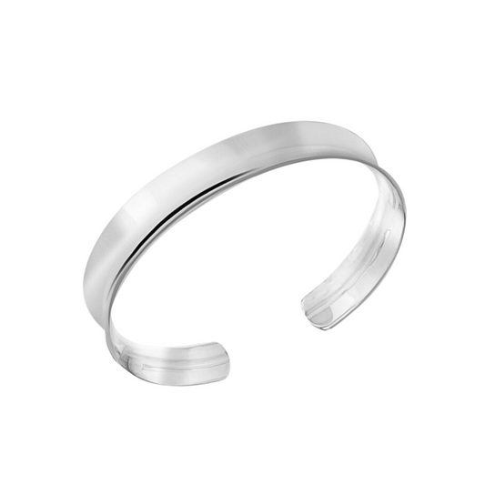 Sterling Silver 11mm Concave Cuff Bangle - Contemporary Elegance for Your Wrist