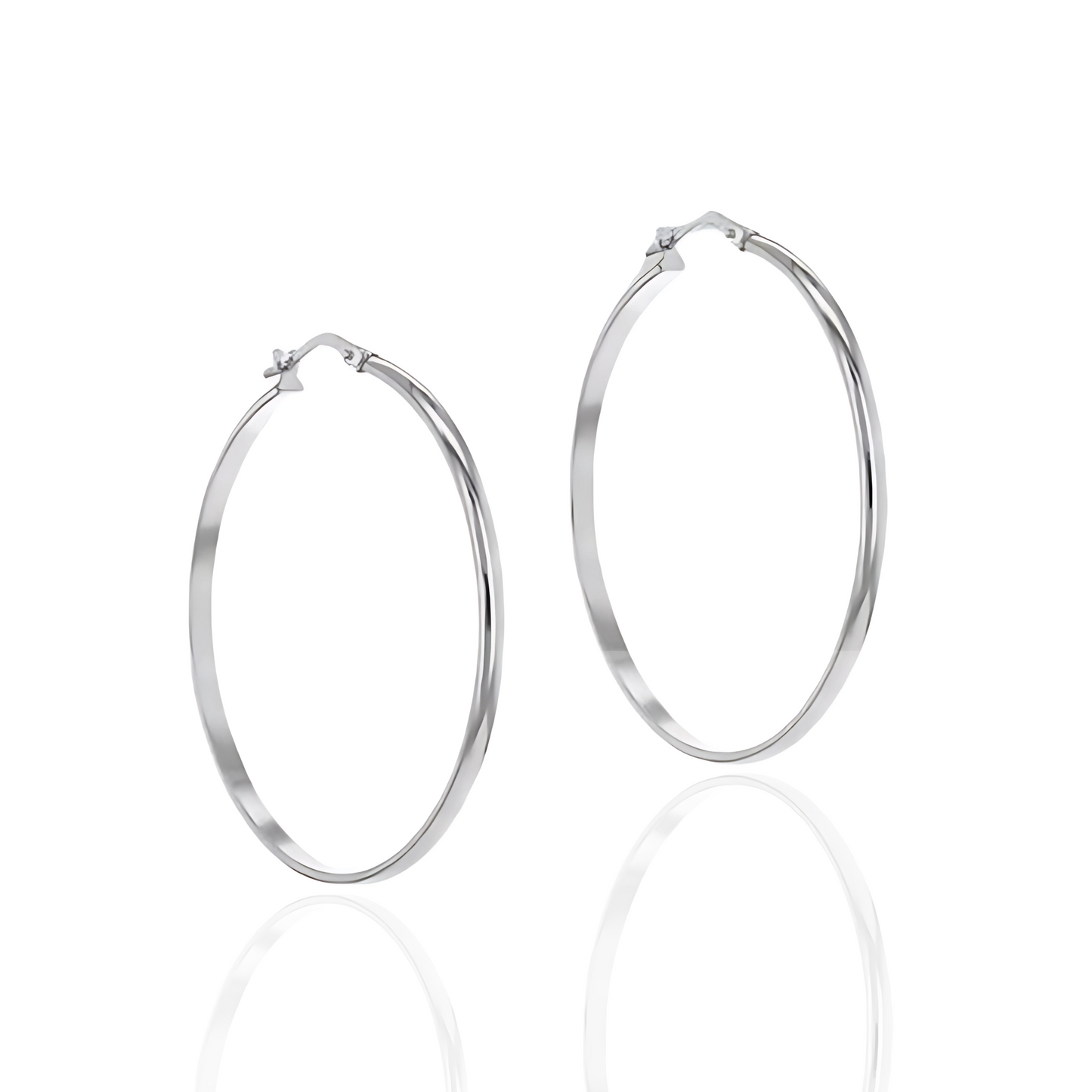 Sterling Silver Rhodium Plated 33.5mm Hoop Earrings