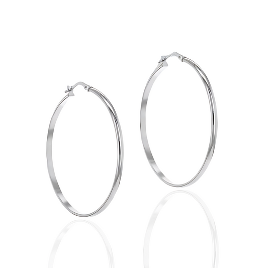 Sterling Silver Rhodium Plated 33.5mm Hoop Earrings