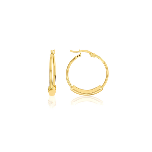 9ct Yellow Gold Fine Tube Hoop Earrings with Wide Bar - RubyJade 