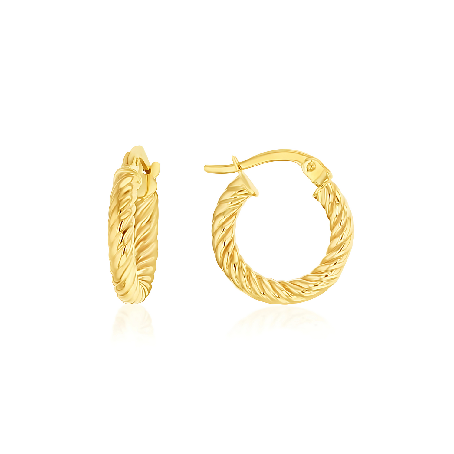 9ct Yellow Gold Tight Rope Twist Hoop Earrings - RubyJade 