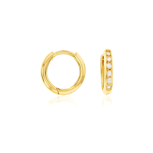 9 Carat Yellow Gold Cubic Zirconia Mini Huggie Earrings