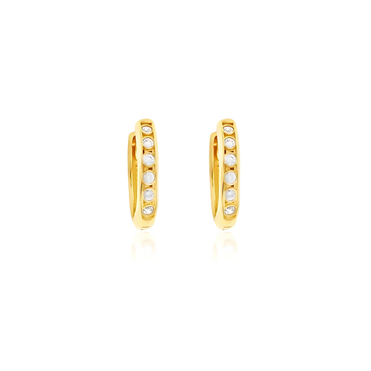 9 Carat Yellow Gold Cubic Zirconia Mini Huggie Earrings