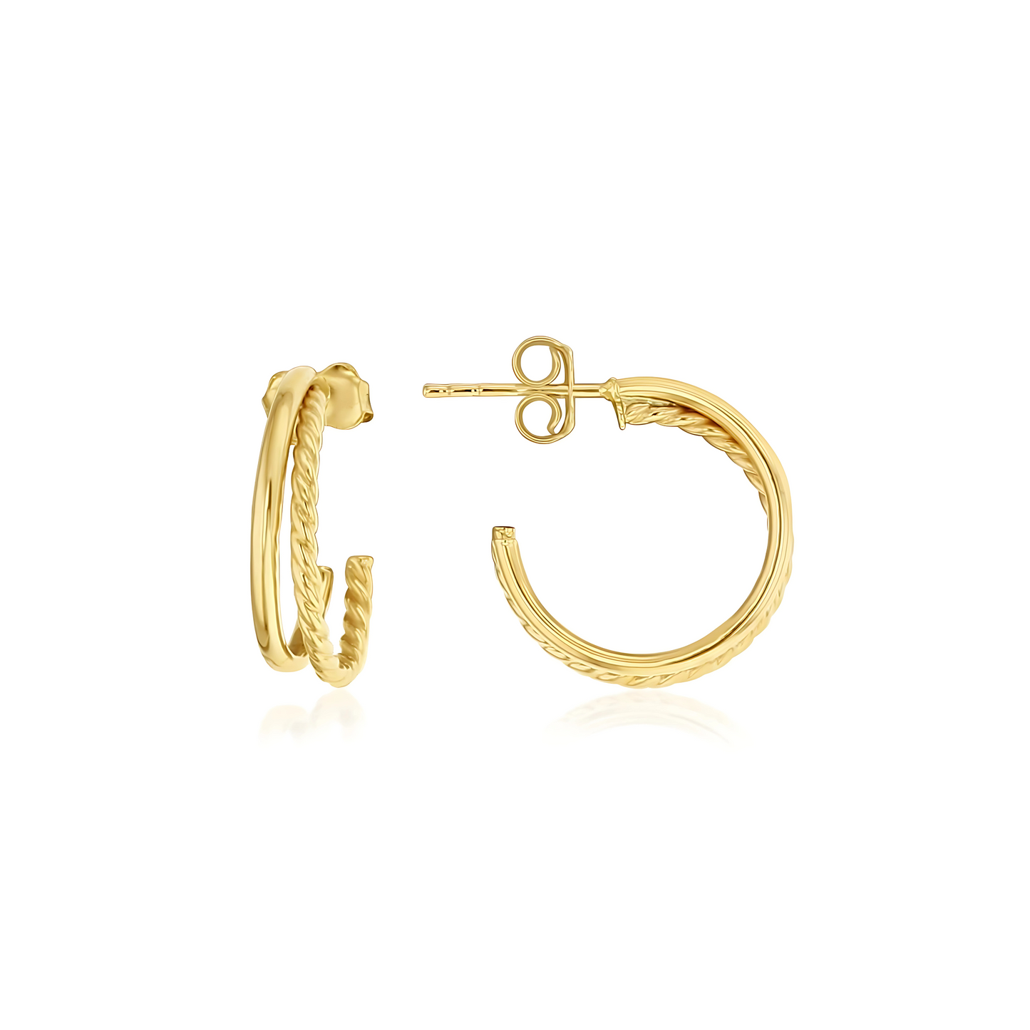 9ct Yellow Gold Double Wire Stud Hoop Earrings - RubyJade 