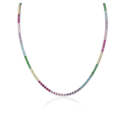 Rainbow Cubic Zirconia Tennis Necklace