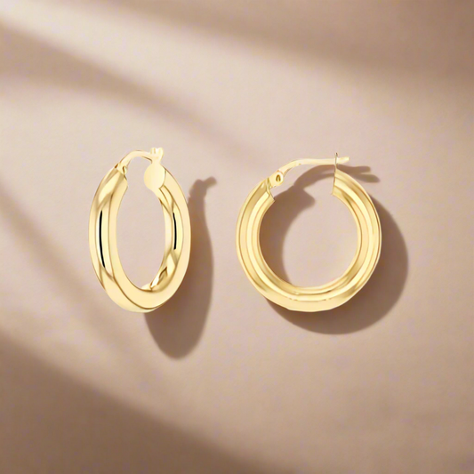 9ct Yellow Gold Polished Tube Hoop Earrings – 15mm - RubyJade 