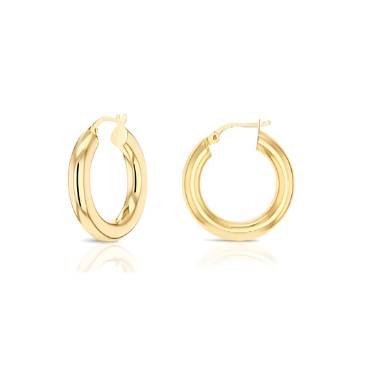 9ct Yellow Gold Polished Tube Hoop Earrings – 15mm - RubyJade 