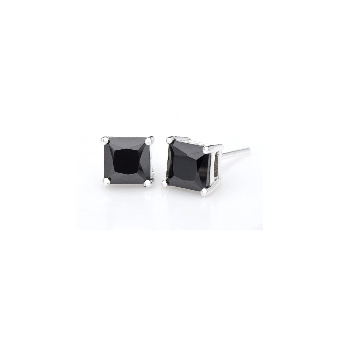 Black Cubic Zirconia Stud Earrings in 925 Sterling Silver (6mm)