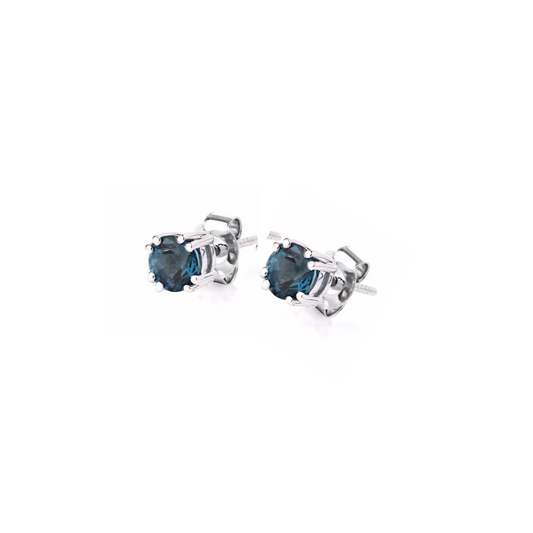 925 Sterling Silver London Blue Topaz 5mm Round Cut Stud Earrings