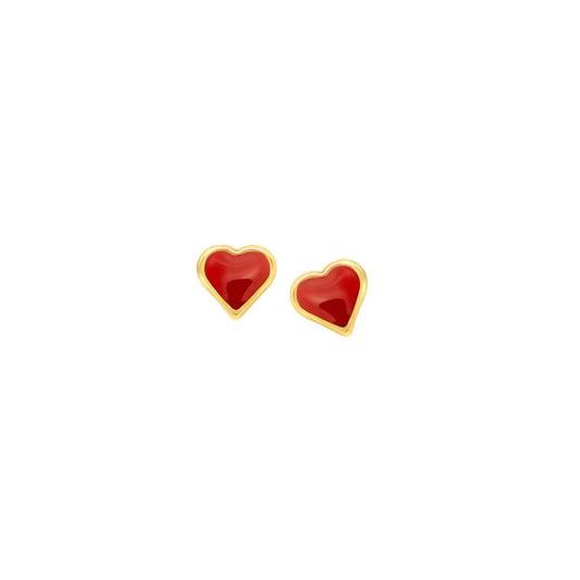 9ct Yellow Gold Enamel Heart Stud Earrings – 4.5mm x 4.5mm