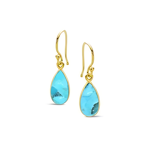 Gold Plated 925 Sterling Silver Yellow Natural Turquoise 7x14mm Drop Earrings