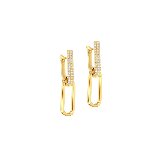 Sterling Silver Yellow Gold Plated Paper Link CZ Drop Earrings