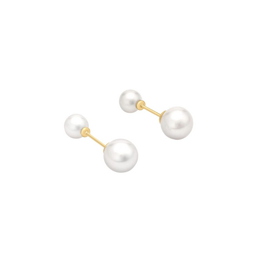 尽情享受 9 克拉黄金双面淡水珍珠耳钉的奢华之美，珍珠尺寸为 5 毫米和 7 毫米。