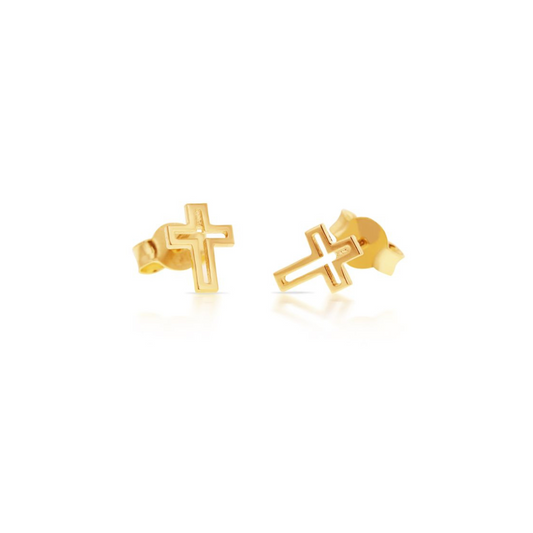 9 Carat Yellow Gold Mini Cross Stud Earrings