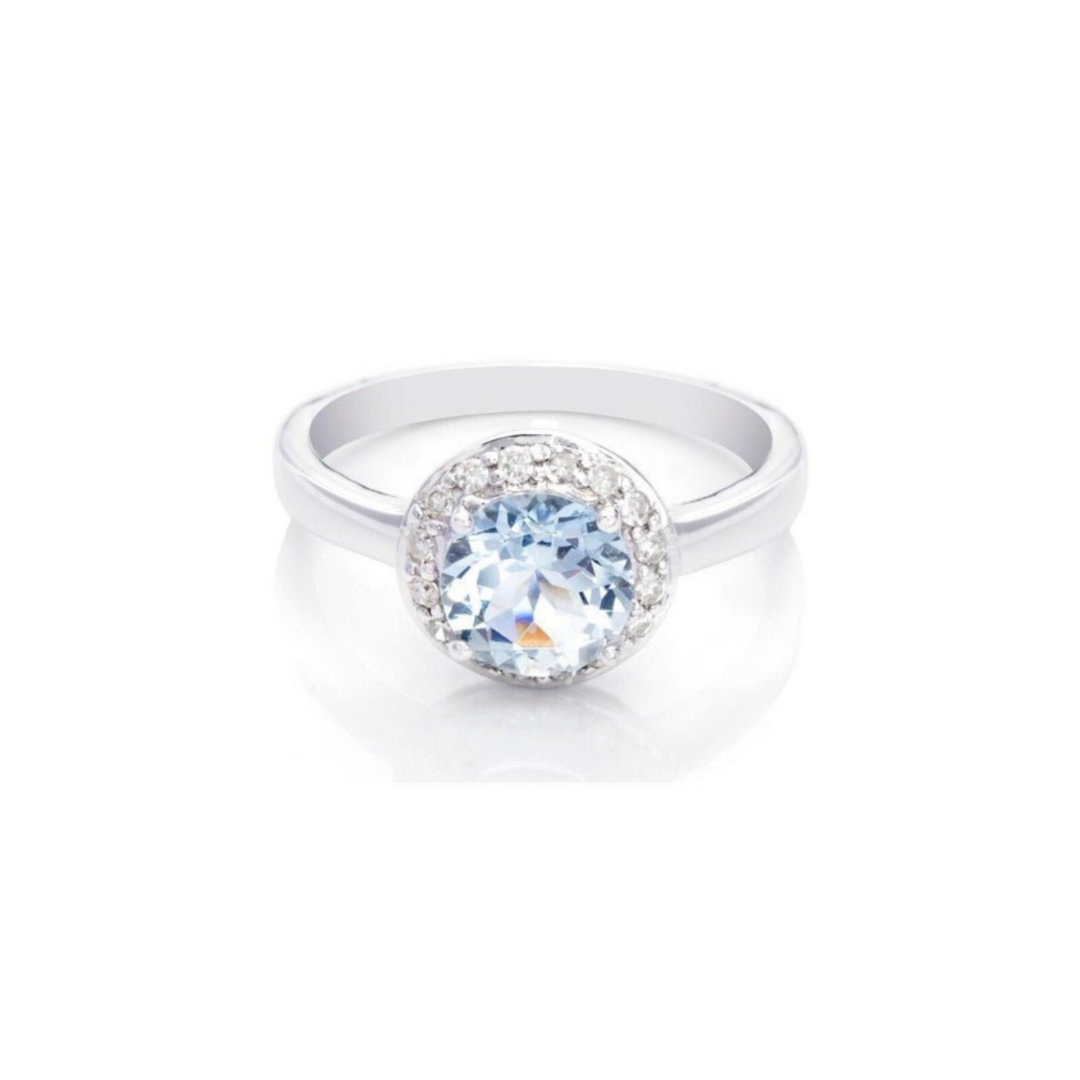 Custom Made 9ct White Gold Aquamarine and Diamond Ring (7mm) - Serene Elegance and Timeless Beauty