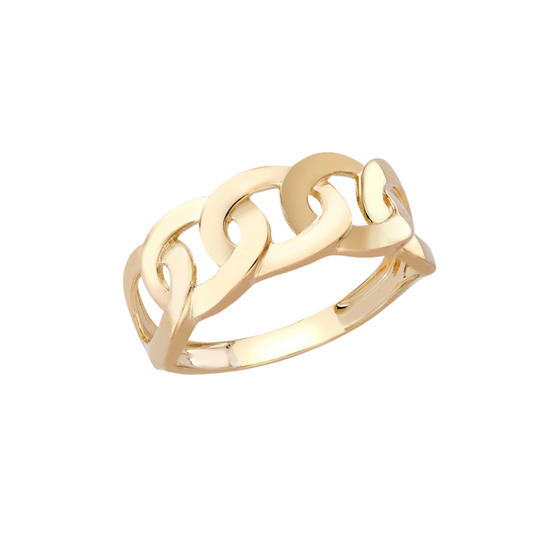 9CT Gold Curb Chain Style Ring - Polished Finish