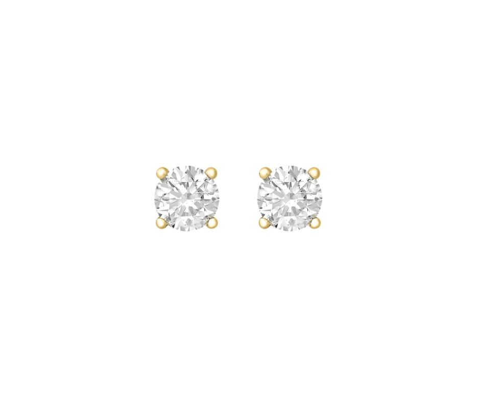 Sterling Silver Yellow Gold Plated 5mm Round White CZ Claw Set Stud Earrings