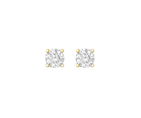 Sterling Silver Yellow Gold Plated 5mm Round White CZ Claw Set Stud Earrings