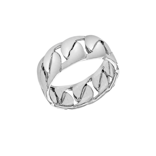Sterling Silver Rhodium Plated 9mm Curb Chain Ring