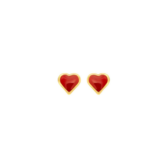 9ct Yellow Gold Enamel Heart Stud Earrings – 4.5mm x 4.5mm