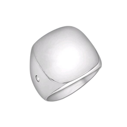 Square Signet Ring - Sterling Silver Rhodium Plated with CZ 17mm x 17mm