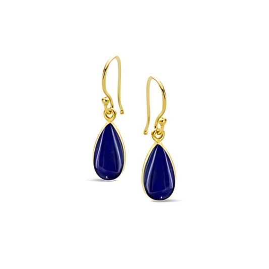 925 Sterling Silver Yellow Gold Plated Lapis Teardrop Earrings