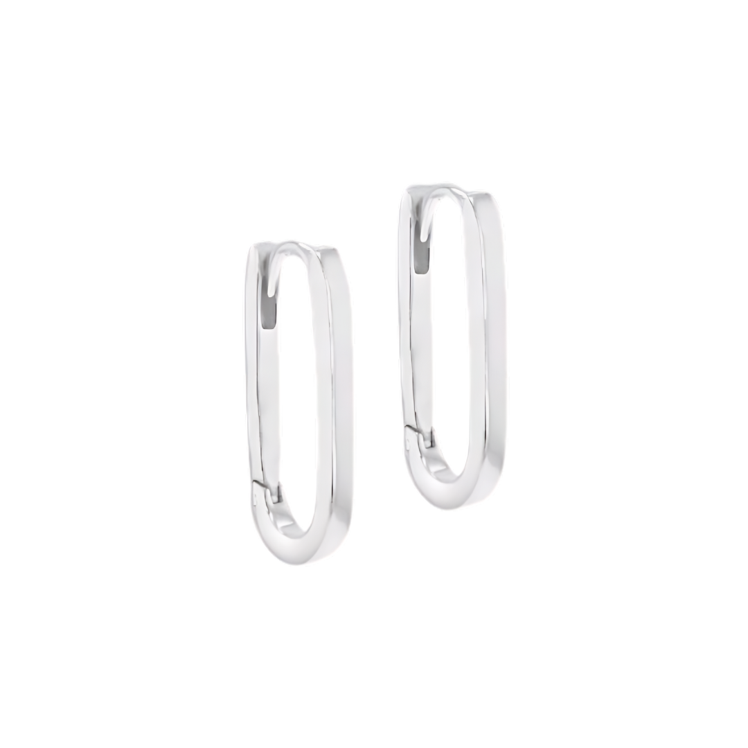 Sterling Silver Polished Rectangular Hoop Earrings - Sleek Contemporary Design