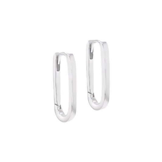 Sterling Silver Polished Rectangular Hoop Earrings - Sleek Contemporary Design