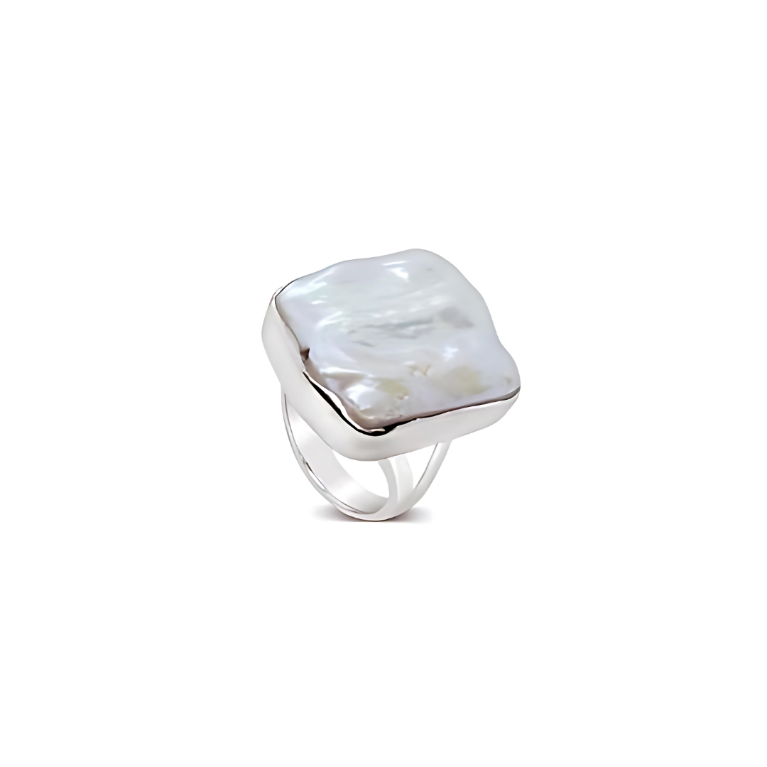 925 Sterling Silver Freeform Biwa Pearl Ring 20mm x 15mm