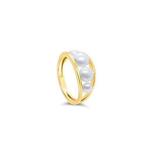 925 Sterling Silver Yellow Gold Plated Freshwater Pearl Ring