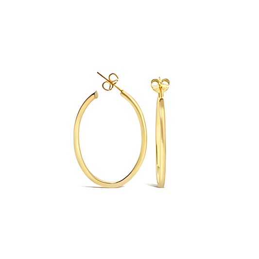 925 Sterling Silver Yellow Gold Plated Hoop Stud Earrings 35mm