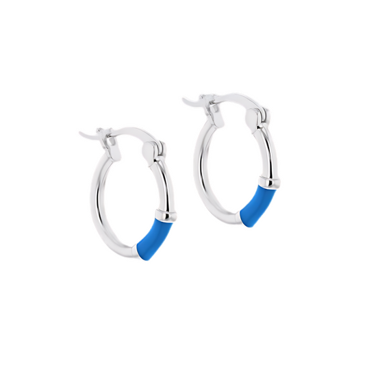 Sterling Silver 10mm Blue Enamel Huggie Hoop Earrings - Vibrant Chic Statement