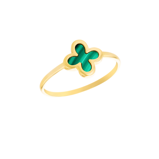 9 Carat Yellow Gold Malachite Petal Ring