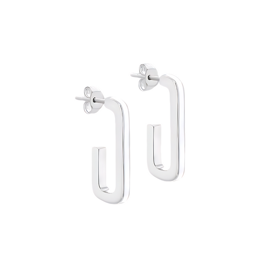 Sterling Silver 2.5mm x 20mm White Enamel J-Shape Stud Earrings
