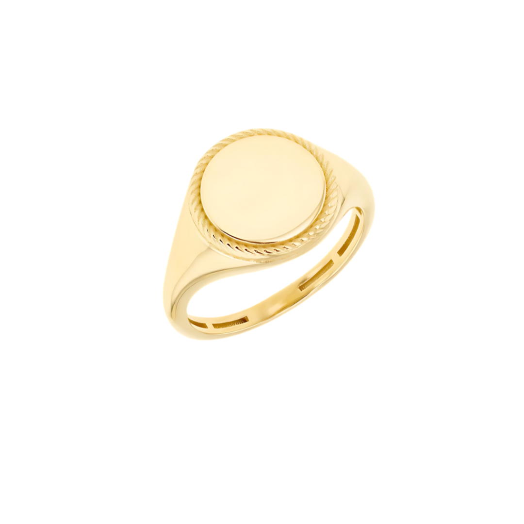 9 Carat Yellow Gold Round Twisted Rope Frame Signet Ring