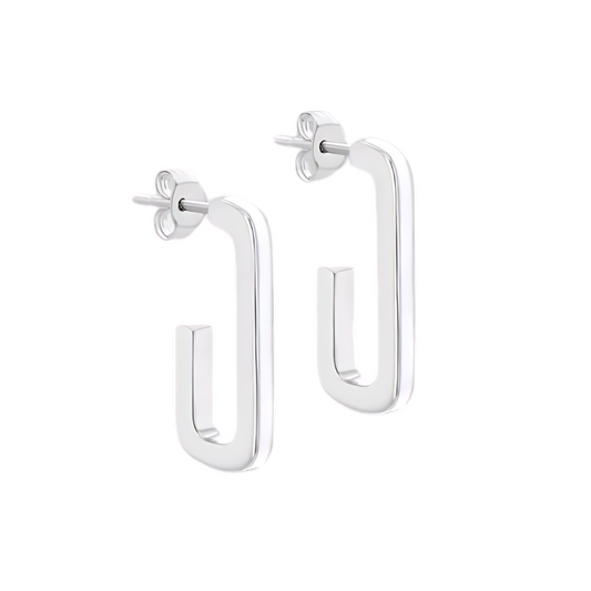 Sterling Silver 2.5mm x 20mm White Enamel J-Shape Stud Earrings - Chic Contemporary Accents