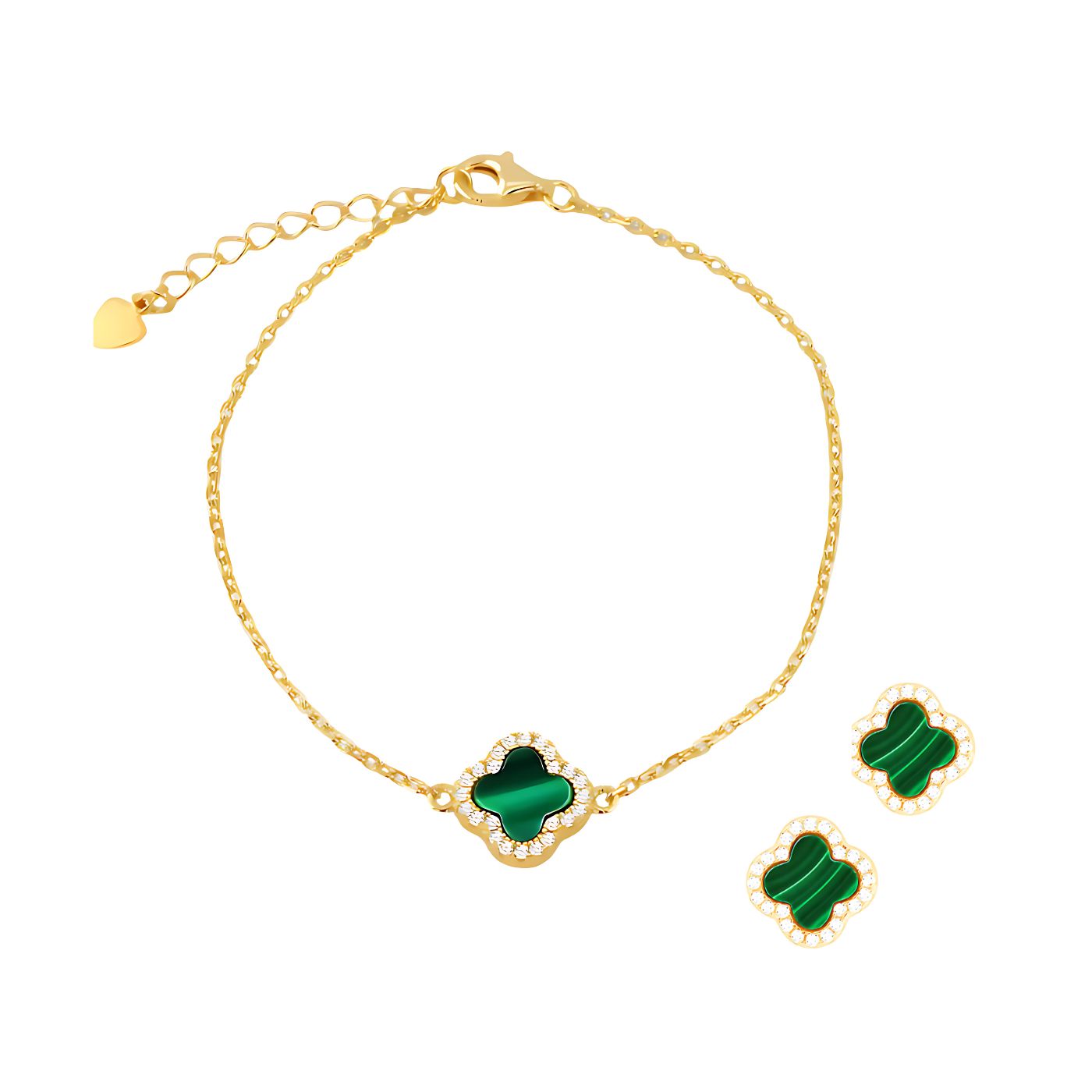 Malachite Petal Clover Bracelet & Earrings Gift Set