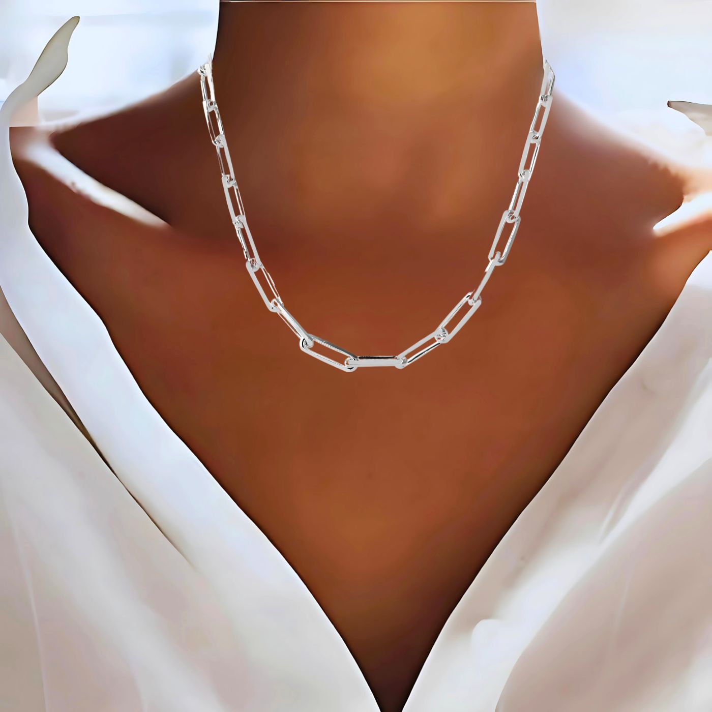 Sterling Silver Paper Chain Necklace (51cm) - RubyJade 