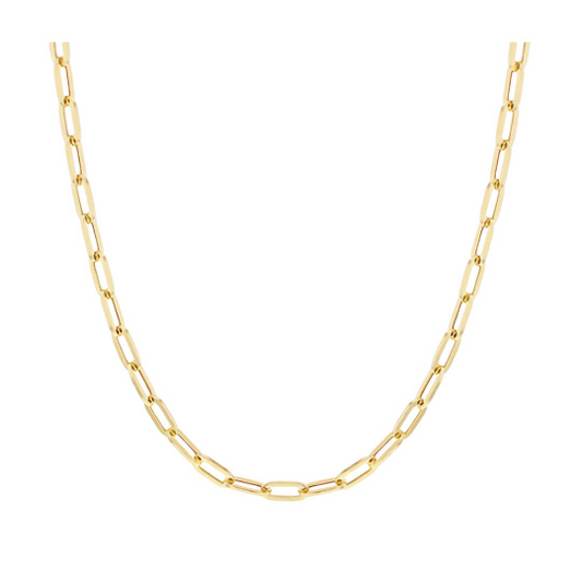 9ct Yellow Gold Solid Paper Chain Necklace - 46cm Length