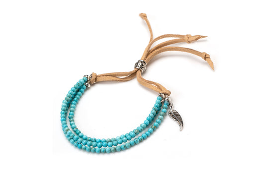 Natural Howlite Turquoise Multistrand Bracelet with Sterling Silver Feather Charm