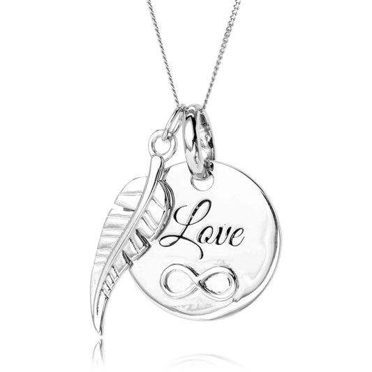 'Love Infinity & Feather' 925 Sterling Silver Pendant - RubyJade 